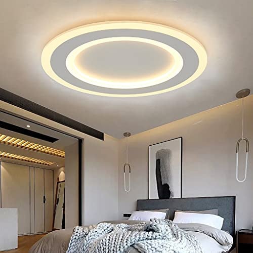 AHQX LED Deckenleuchte Wohnzimmerlampe Decke Leuchte Moderne Schlafzimmer Lampen Acryl Schirm Deckenlampe Rund Ring Indoor Pendelleuchte Esszimmer Küche Büro Flur Deko Kronleuchter,60cm/Dimming/54W