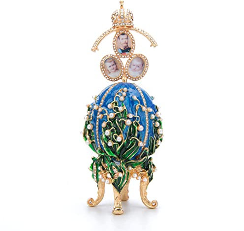 QIFU Statuetta da collezione smaltata a forma di uovo di Fabergé, vintage, blu, con perla e strass, regalo unico per la decorazione della casa