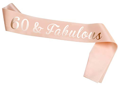 HOWAF Rose Gold 60 & Fabulous Geburtstag Satin Schärpe, 60. Geburtstag Schärpe für 60. Geburtstag Frauen deko Accessoires Geschenke