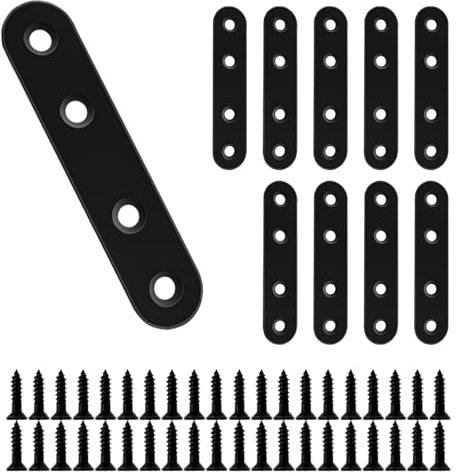 BuxiuGK 10 Piezas 80x16 mm Soportes de Placa Plana Placa de Unión Plana Acero Inoxidable para La Fijación de Muebles - Negro
