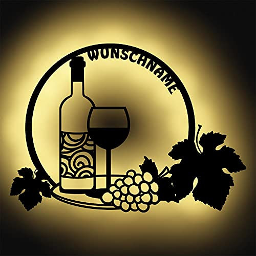 Namofactur Wein Holz Deko Wand-Lampe Geschenke für Männer Frauen Damen Freundin zum Geburtstag personalisiert I Batteriebetrieb