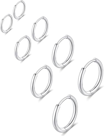 Gabry&jwl 316L Surgical Stainless Steel Hoop Earrings - 6mm, 8mm, 10mm, 12mm Silver Huggie Earrings - Hypoallergenic Cartilage Hoops for Helix, Lobes