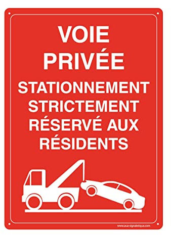 AUA SIGNALETIQUE - Panneau Prépercé (4 Trous) avec Angles arrondis - PVC Rigide 1.5 mm - (210x300 mm, Voie Privée Stationnement Réservé)