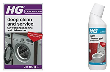HG Clean and Service for Washing Machines & Dishwashers– 2 x 100g (248020106)&Toilet Cleaner Gel Bathroom/WC Descaler Cleans Toilet Bowl & Under Loo Rim (500 ml) - 322050106