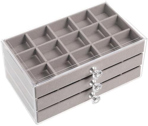TOPBATHY Contenitore di monili Organizzatore Gioielli Orecchino Collana Anelli Cassetto Organizzatore Titolare Espositore Gioielli Per Orecchino Collana Bracciali Grigio