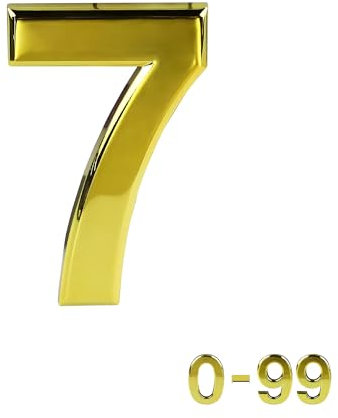 Gold Door Numbers Stick On, 0-99, Letters A, B, C, D, 3'' House Numbers Self Adhesive Stickers, For Doors, Mail Boxes, Hotel Rooms (7)