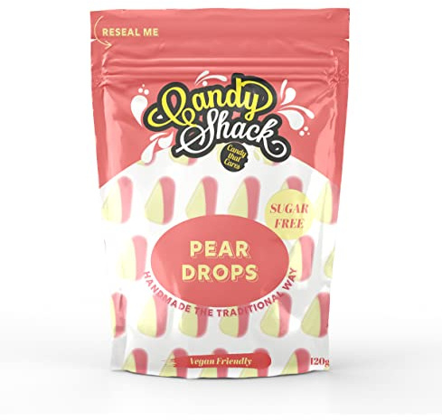 Candy Shack Sugar Free Pear Drops 120 Grams, Yellow and Pink