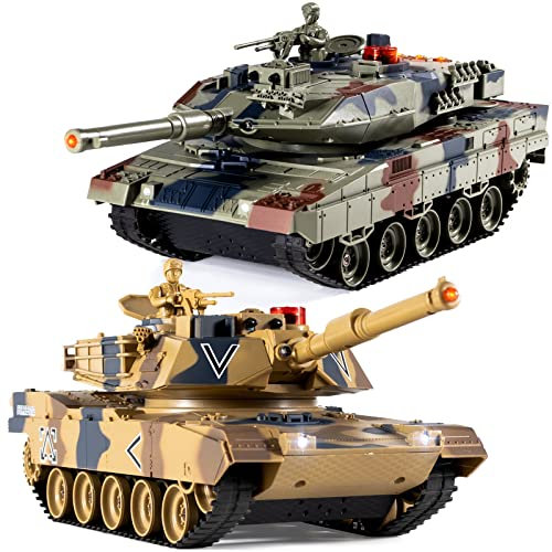 Supdex 1/24 Rc Panzer, Fernbedienung Panzer Usa M1A2 und Deutscher Leopard II Armeepanzer, Modellbau 2.4Ghz mit Schussfunktion, Spielzeug Geeignet für Kinder ab 6 Jahren, Mit Licht und Rauch