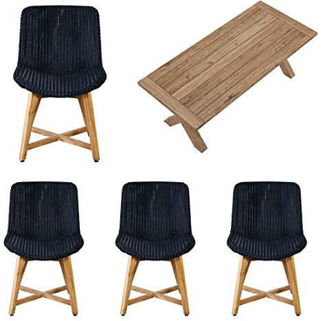 OUTLIV. Clovelly Gartenmöbelset 7-TLG. mit Gartentisch 220x100 cm und Schalenstuhl, rustikale Sitzgruppe für Ihren Außenbereich
