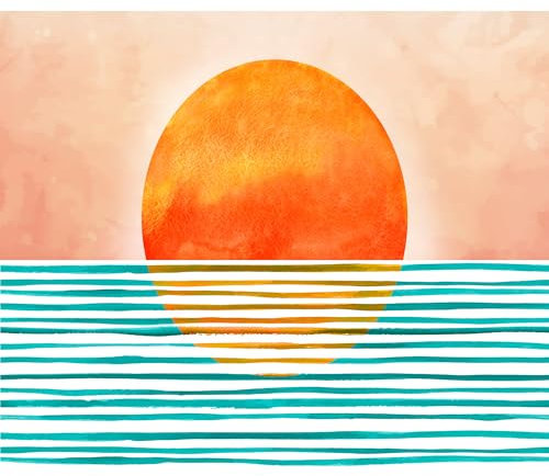 decomonkey - Papier Peint Panoramique Adhésif Abstrait 245x175 cm - Stickers Muraux Salon Chambre Déco XXL Autocollant Bureau - Turquoise jaune orange - Paysage mer soleil coucher de soleil