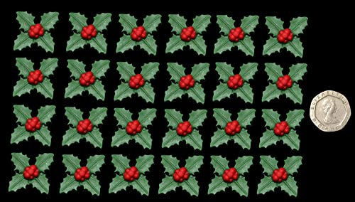 24 x Edible 3D Small Holly Bunch Leaves with berries, Leaf, 20 colours, toppers, decorations cake
