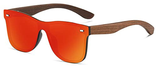 Ynport Crefreak Holz Sonnenbrille für Herren und Damen, UV Schutz Holzbügel Sonnenbrille Retro-Brille mit Geschenkbox aus Bambus, Rot