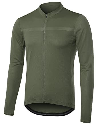 ARSUXEO Cycling Jersey Mens Long Sleeve Slim Fit Mountain Bike Jersey Cycling Tops for Men 6038 Army Green Size Large