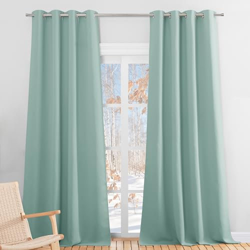 PONY DANCE Verdunkelnde Gardinen für Wohnzimmer Thermovorhang Hitzeschutz 2er Set H 300 x B 140 cm Verdunkelungsvorhang mit Ösen Vorhänge Grün Blickdicht, Sommergrün
