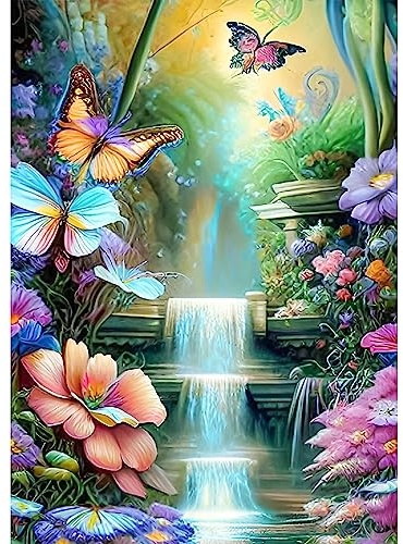 NAIMOER Papillons Peinture Diamant Adulte, 5D Paysage Diamond Painting Complet, Diamant Painting Fleurs Kit Enfants Diamant Strass Point de Croix Cristal Painting pour Murale Décor 30x40cm