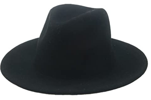 keusyoi Damen-Wintermütze, Wolle, einfarbig, schwarz, Fedora-Hüte, Panama-Outdoor-Hut, Jazz-Hut, klassisch, formell, Damenhut, Wolle, schwarz, 7.125