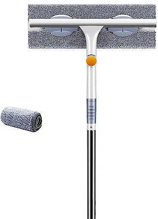 Teleskop-Fensterwaschanlage mit biegbarem Kopf，Fenster-Reinigungsgerät，Glasreinigungswerkzeuge ，2 in 1 Fensterabzieher mit 1.8m Verlängerungsstange，für Fenster, im Innen/Außenbereich