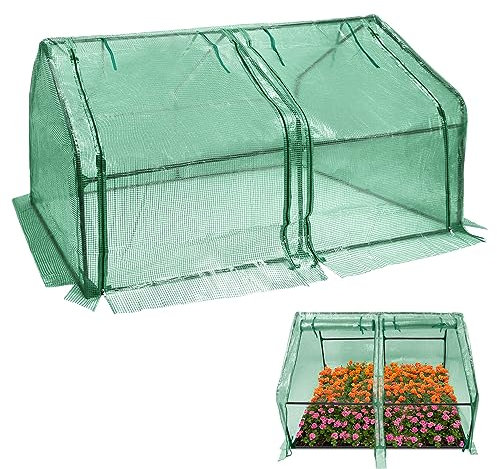 YRHome Mini Gewächshaus Tomatengewächshaus 180x90x90cm Foliengewächshaus Tomatenhaus Frühbeet Treibhaus mit Fenster & Tür HDPE Regenschutz UV-beständig Frostbeständig (Grün - Wärmeabdeckung)