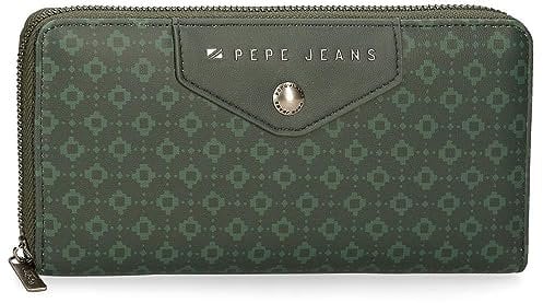Pepe Jeans Bethany Geldbörse mit Kartenhalter, Grün, 19,5 x 10 x 2 cm Kunstleder, grün, Talla única, Brieftasche mit Kartenfach