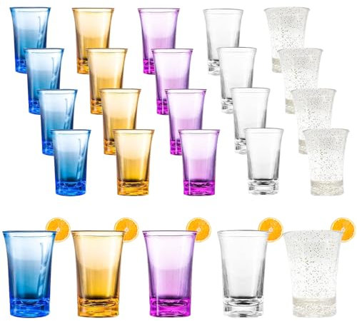 25 Stück Schnapsgläser, 35ml Acryl Shotgläser Kurze Gläser, Kurze Shotgläser Dickem Boden Plastik Acryl Pinchengläser, Für Bar Party Feiertagsparty Karneval Musikfestival Wiedervereinigung(5 Farben)