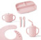 Ergobaby Kindergeschirr-Set Deluxe für Babys und Kleinkinder ab 6 Monaten, Baby Geschirrset mit 2 Bechern, Tablett, Lätzchen und Besteck, ohne BPA, PVC und Phthalaten, Blush Pink