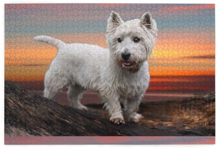 Puzzles, Puzzles für Erwachsene, anspruchsvolles Puzzle, 1000 Teile, Bilderpuzzle aus Holz, West Highland White Terrier Dogs Mountains White