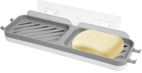 Marstey Porte-Savon avec 2 Compartiments, Porte-Savon Mural avec bac de Drainage, Boîte à Savon Double Couche pour Rangement Douche Salle de Bain Cuisine Savon de Bain