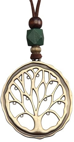 Long Bohemian Necklace Boho Pendant Necklace Wrap Choker Necklace Tree of Life Wood Beads Leather Wrap Necklace for Women