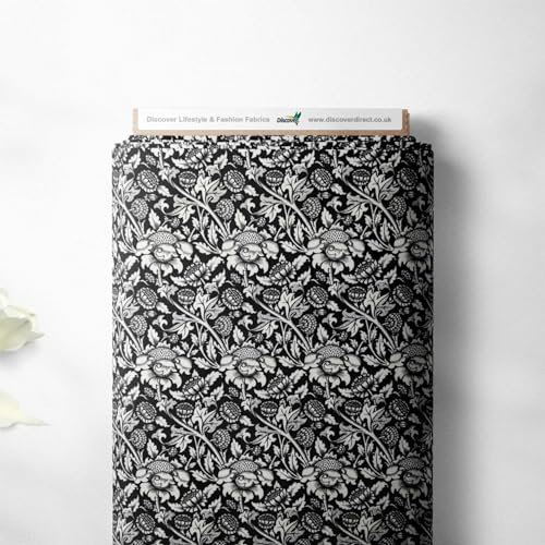 William Morris Designerstoff, 100 % Perkal-Baumwolle, klassisches Druckdesign, Quilten, Handwerk, Kleid, hochwertiges Nähmaterial, 112 cm breit (Meterware, weiße Blumen)