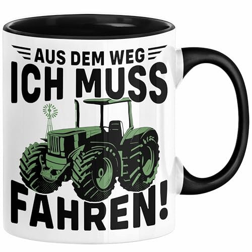 Traktor Trekker Tasse Geschenk Landwirt Bauer Geschenkidee Kaffee-Becher Kinder Aus Dem Weg Ich Muss Traktor Fahren (Schwarz)