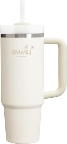 Gmash London 100% Leakproof H2.0 FlowState Stainless Steel Vacuum Insulated Tumbler with Lid, Two Straws and Leakage Accessories for Water, Iced Tea or Coffee, Smoothie and More,Cream 2.0, 40oz