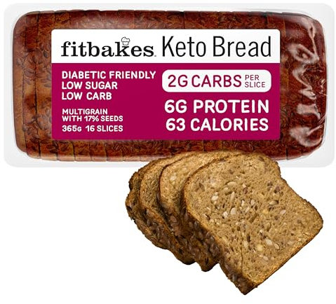 Fit Bakes Keto Bread : 2g Carbs, 7g Protein, Low Carb Bread Loaf (16 slices) Multi Seeded, Diabetic Food, Keto Snacks, Protein Snacks Low Calorie Diet, 63 Calories, Fitbakes
