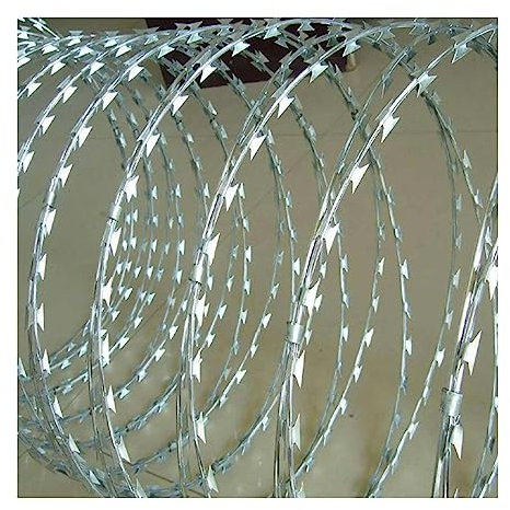 IBOWZ Razor Wire Barbed Wire Razor Wire Roll, Barbed Helical Anti-Climb Security Fence, Weather And Water Resistant Isolation Coils For Garden (Color : Silver-45cm/Double spiral, Size : 30m)