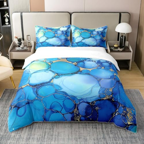 Kiesel 100% Bio-Baumwolle Bettbezug für Kinder Erwachsene Blaue Steine Bettwäsche Set 3D Gedruckte Kiesel Tröster Abdeckung Türkis Hawaiian Strand Bettwäsche mit Reißverschluss Verschluss,135x200