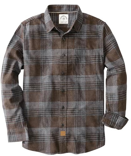 Dubinik® Chemise en flanelle pour homme 100 % coton, chemise à carreaux en flanelle à manches longues, douce, décontractée, à boutons, Marron, gris., Taille XL