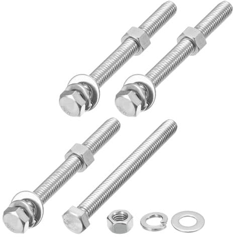 METALLIXITY Hex Head Screws Bolts, Nuts, Flat & Lock Washers Kits (3/8-16x4) 4 Set, Stainless Steel Fully Threaded Machine Screws Bolt Set - for Home Appliance Equipment