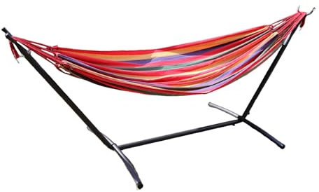 Hängematte mit Gestell 270x108x100cm rot gestreift bis 200kg