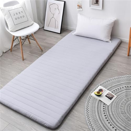 Xisnuient Japanische Bodenmatratze Futonmatratze Verdicken Tatami-Matte Futon Matratze Tragbar Aufrollbare Isomatte Dick Faltbar Schlafbettunterlage Für Studentenwohnheim (Grau,90x200cm)