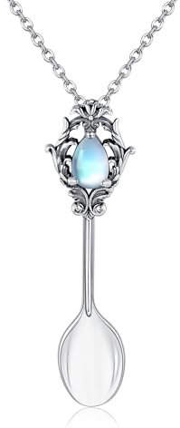 VENACOLY Löffel Halskette aus Sterlingsilber Mondstein Schnupftabaklöffel Anhänger Vintage Löffel Muttertag Schmuck Geschenke für Frauen und Mütter