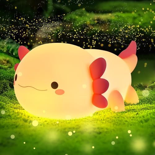 Euakee Axolotl Nachtlicht, Axolotls Lampe für Kinder, Aufladbar Touch LED Dimmbar Nachtlicht Kinder Stilllicht, Silikon Nachttischlampe Kinder, Zimmer Deko Geschenk für Kinder Baby Mädchen Junge