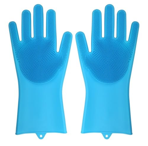 CHUDOU Guantes de Limpieza, Guantes de Limpieza de vajilla, estropajos domésticos, Herramientas de Limpieza de Cocina, Guantes for Lavar Platos (Azul)(Blau)