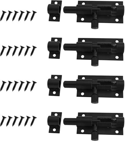 Door Lock Bolts Security Slide Latch Lock, 4 PCS Door Barrel Bolt, Slide Bolt with Screw, Gate Bolt Small Door Lock for Cabinets Bathroom Shed Garden Bedroom (Black)