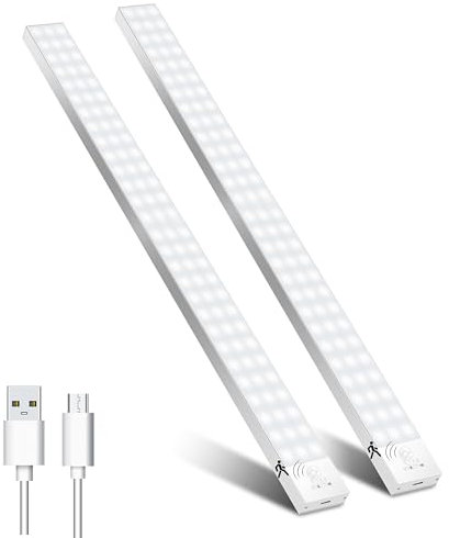 Schrankbeleuchtung LED mit Bewegungsmelder 60cm 2Stück Schranklicht Schrankleuchte Led Leiste Batterie USB Wiederaufladbar Unterbauleuchte Küche Schrankleuchten für Kleiderschrank,Treppe,Kofferraum,RV