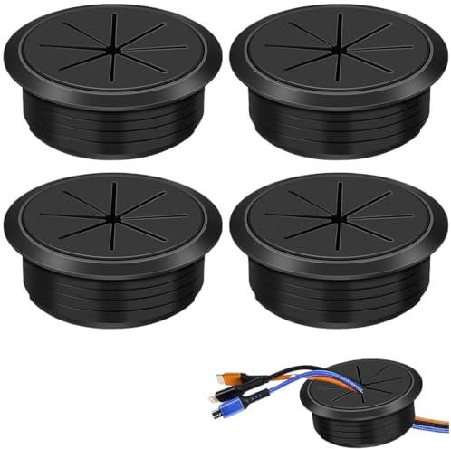 4 pasacables de plástico, flexible, pasacables para escritorio, pasacables de escritorio, pasacables para escritorio, pasacables para escritorio, escritorio de ordenador (60 mm)