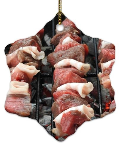 Grill' Master Fleisch Kebab Weihnachtsbaum Ornament Obst Hamburg Pommes Frites Bild Schneeflocke hängende Ornamente Keramik Custom Weihnachtskugel Geschenk für Urlaub Dekoration