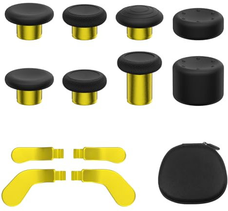 KD.FLY 13 in 1 Metal Thumbstick Kit for Xbox One Elite Series 2, Xbox Elite Controller Replacement Parts, Gaming Accessory with 6 Metal Swap Joysticks, 2 D-pads, 4 Paddles with Storage Bag, Black&Gold