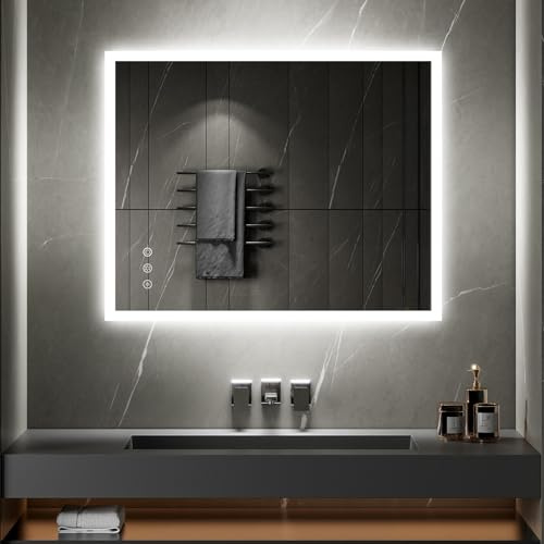 SANIVERRE TEMEO Miroir Mural LED Lumineux 80 x 100 cm réversible (2100 LMS) Tactile : antibuée + intensité et Couleur réglables - Salle de Bain