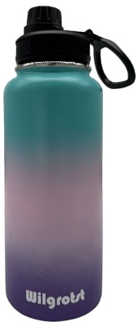 Wilgrotst Edelstahl-Isolierflasche 946ml, doppelwandige Trinkflasche mit Strohhalm, Weithals, 3 Deckeln und Griff – Wasserflasche für Outdoor, Camping, Radfahren, inkl. Geschenkbox (Hortensie)