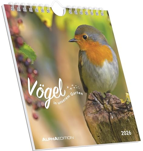 Alpha Edition - Vögel in unserem Garten 2026 – Postkartenkalender 16×17 cm mit 53 heimischen Vogelmotiven, dekorativer Tisch- & Wandkalender zum Verschicken, Sammeln & Verschenken