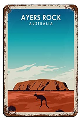 KZIWQ Vintage Travel Poster Ayers Rock Travel Poster Retro Poster Metal Tin Sign Retro Iron Painting for Bar Man Cave Cafe Family Garage Poster Wall Decor 30x30cm